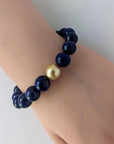 10-11mm Golden South Sea Pearl Lapis Lazuli Stretch Bracelet