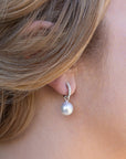 10-11mm White South Sea Pearl 18K WG/Diamonds Drop Earrings - Marina Pearls