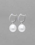 10-11mm White South Sea Pearl 18K WG/Diamonds Drop Earrings - Marina Pearls