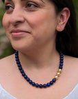 11-12mm Golden South Sea Pearl and Lapis Lazuli Necklace - Marina Korneev Fine Pearls