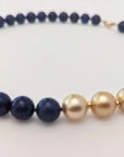 11-12mm Golden South Sea Pearl and Lapis Lazuli Necklace - Marina Korneev Fine Pearls