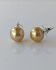 11-12mm Golden South Sea Pearl Stud Earrings - Marina Korneev