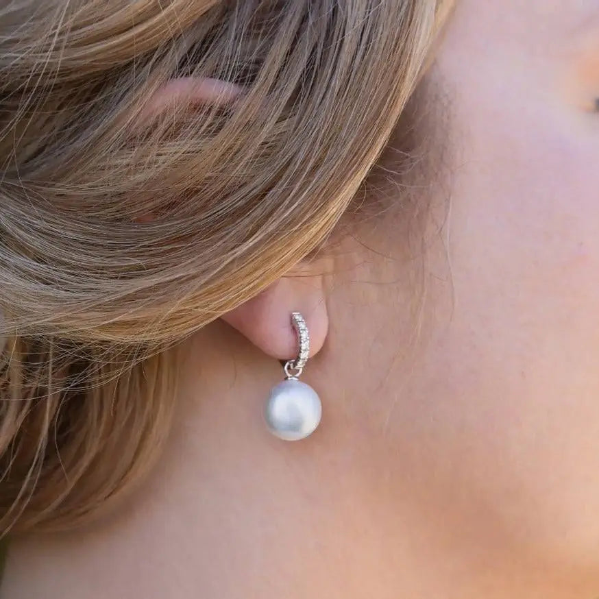 11-12mm Tahitian Pearl Diamonds Drop Earrings - Marina Korneev Fine Pearls