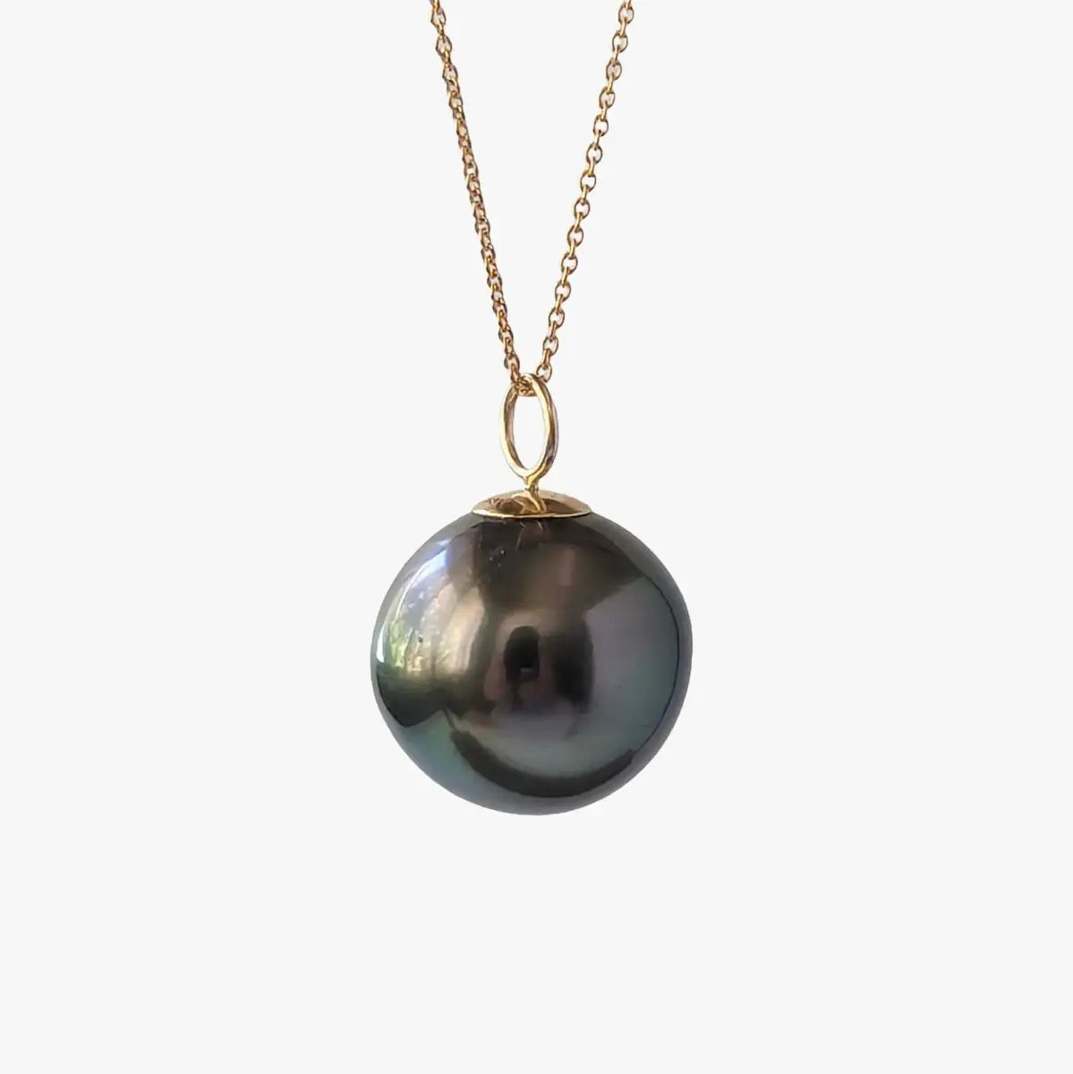 13-14mm Green Round Tahitian Pearl Pendant - Marina Korneev FP