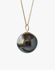 13-14mm Green Round Tahitian Pearl Pendant - Marina Korneev FP