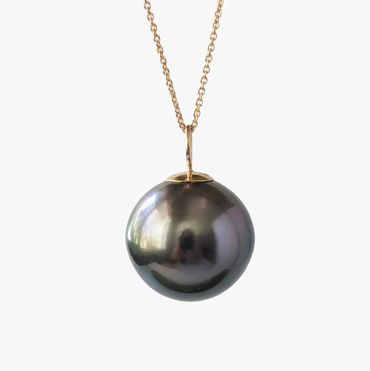 13-14mm Green Round Tahitian Pearl Pendant - Marina Korneev FP
