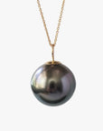 13-14mm Green Round Tahitian Pearl Pendant - Marina Korneev FP