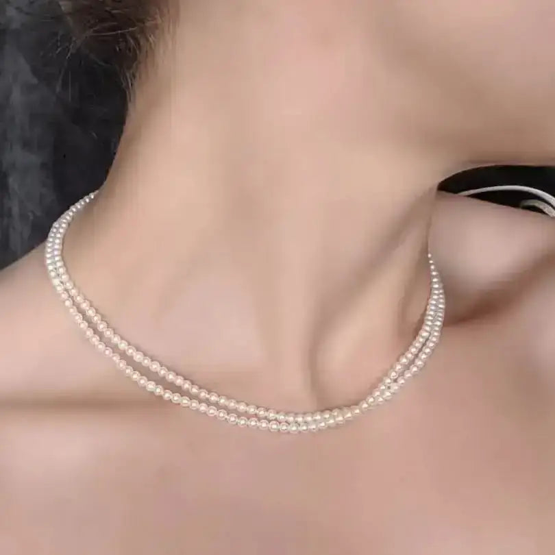 2.5-4.0mm White baby Akoya Long Pearl Necklace Chain Rope - Marina Korneev