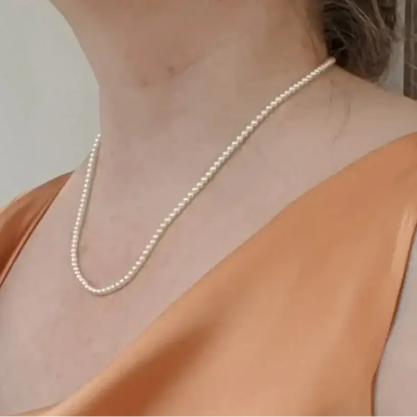 2.5-4.0mm White baby Akoya Long Pearl Necklace Chain Rope - Marina Korneev