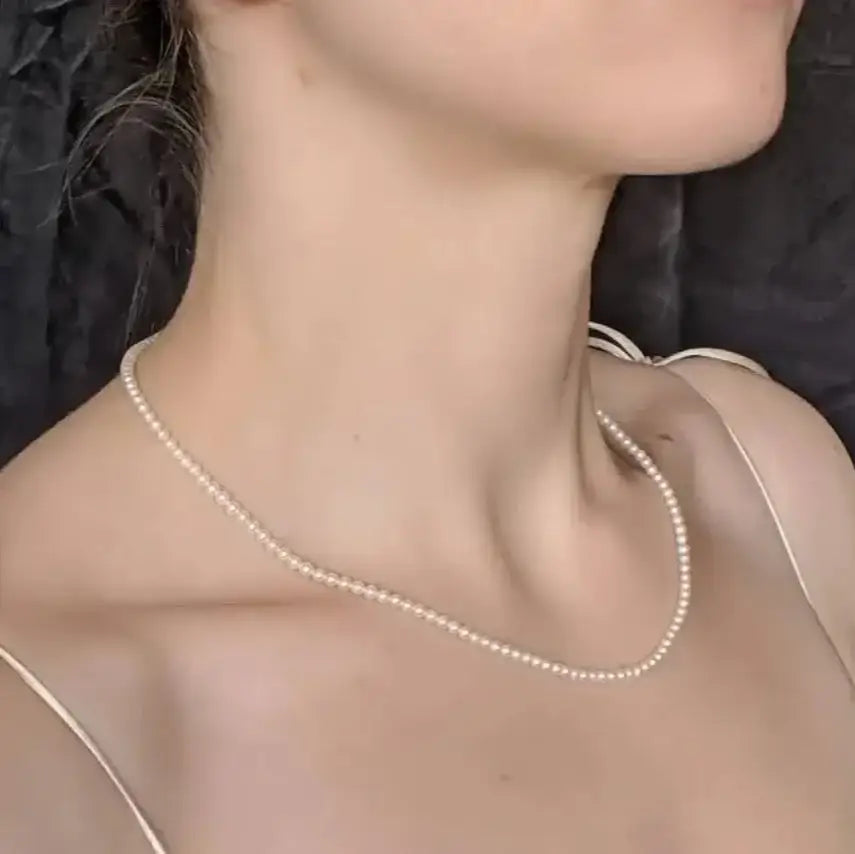 2.5-4.0mm White baby Akoya Long Pearl Necklace Chain Rope - Marina Korneev