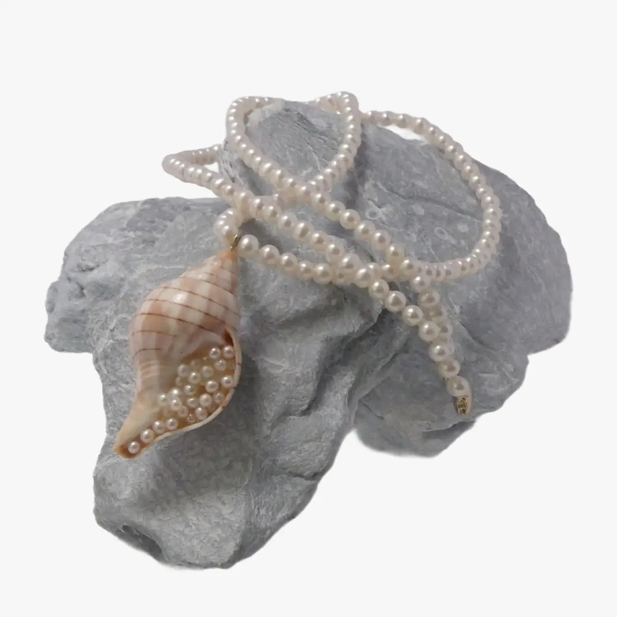 3.5-4.0mm Seed Freshwater Pearl Necklace with Shell Pendant - Marina Korneev Fine Pearls