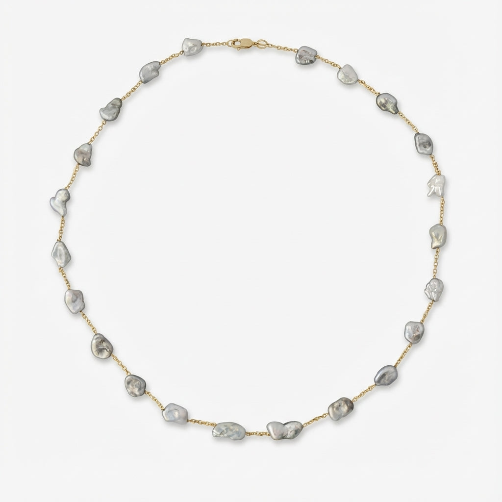 Tahitian Keshi Pearl Station Necklace 6-7mm 14K Gold – Marina Korneev