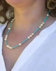 6.5 - 8.5mm Cream Akoya Pearls and Turquoise Necklace - Marina Korneev