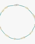 6.5 - 8.5mm Cream Akoya Pearls and Turquoise Necklace - Marina Korneev