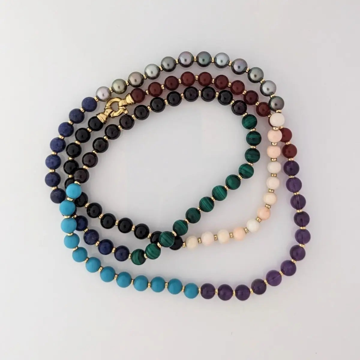 8.0-8.5mm Tahitian Pearl & Multi Gem Necklace - Marina Korneev Fine Pearls