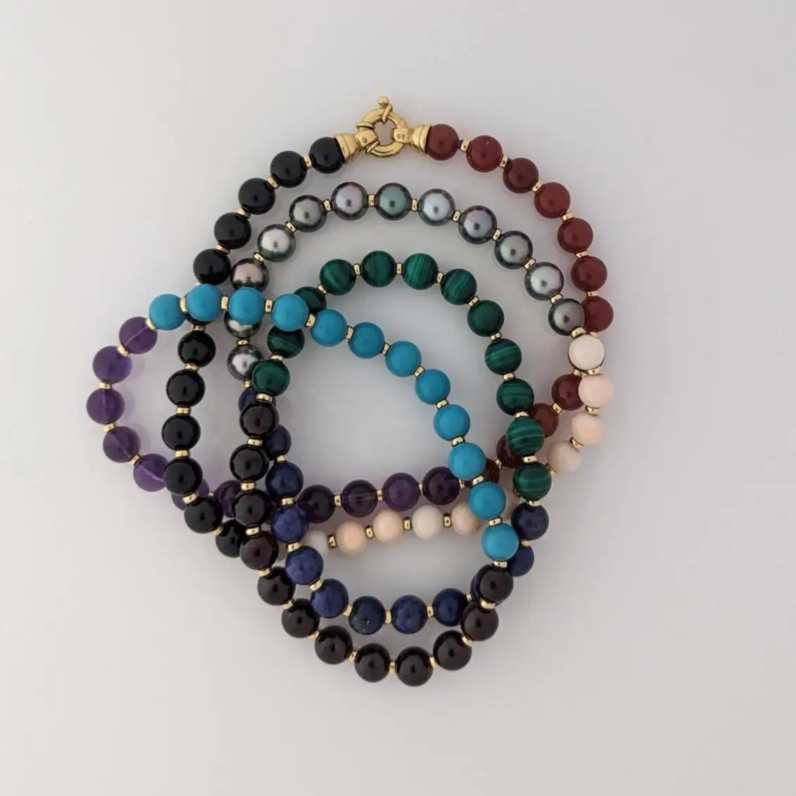 8.0-8.5mm Tahitian Pearl & Multi Gem Necklace - Marina Korneev Fine Pearls