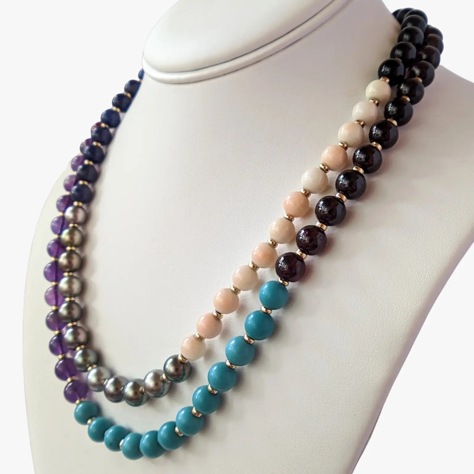 8.0-8.5mm Tahitian Pearl & Multi Gem Necklace - Marina Korneev Fine Pearls