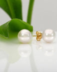 8.5-9.0mm White Akoya Pearl Stud Earrings - Marina Korneev