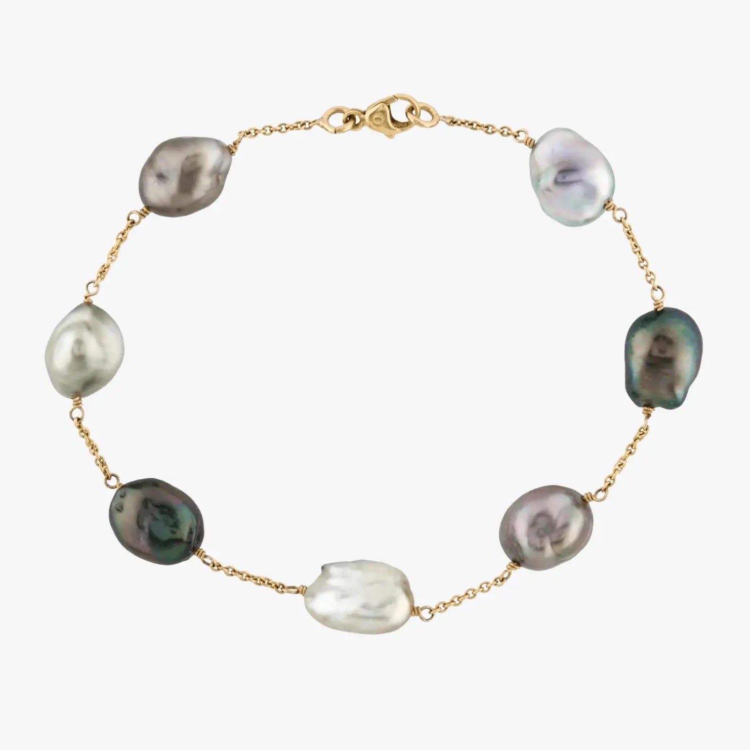 9–10mm Tahitian Keshi Pearl Station Bracelet, 14K Yellow Gold