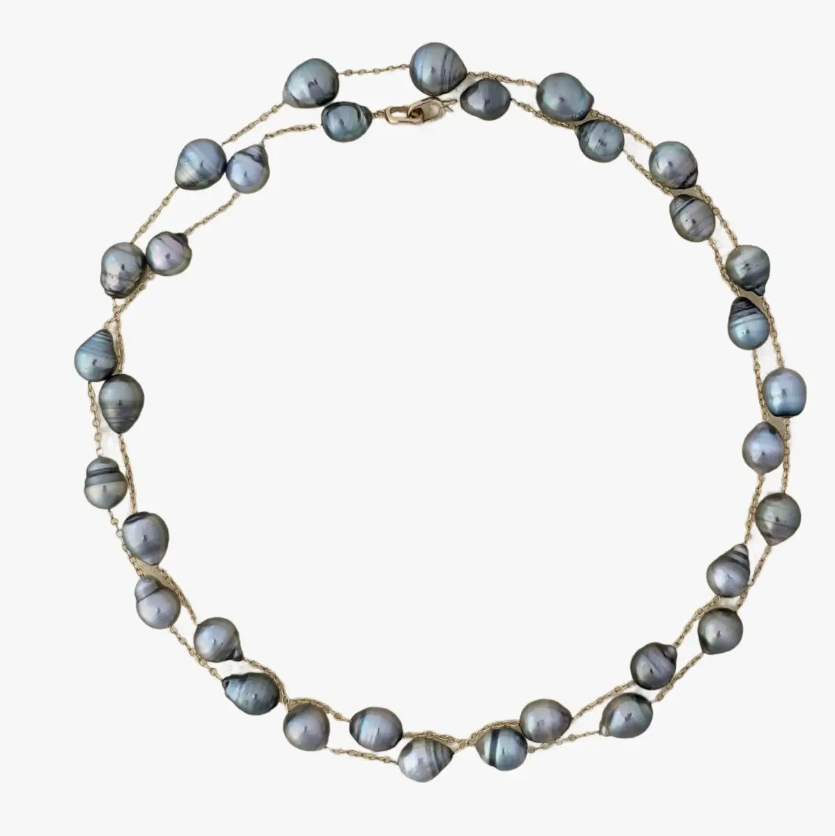 9 - 11mm Semi - Baroque Tahitian Pearl Station Long Necklace - Marina Korneev