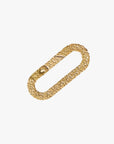 a gold chain ring on a white background