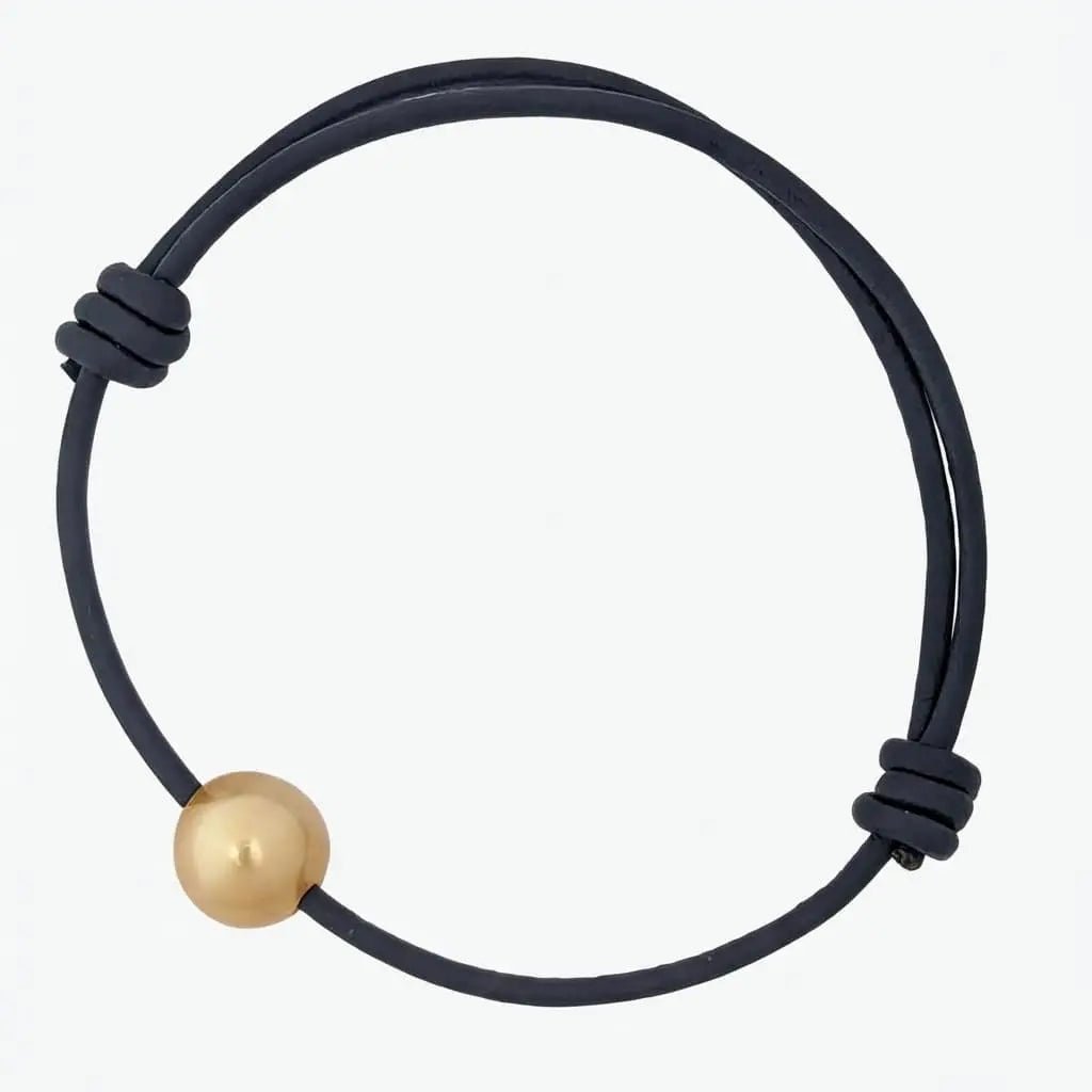 10–11mm Golden South Sea Pearl & Royal Blue Leather Bracelet
