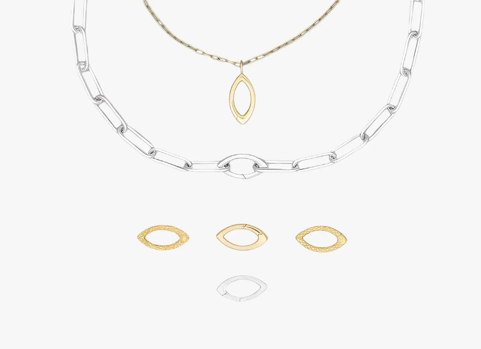 a set of three necklaces and two rings