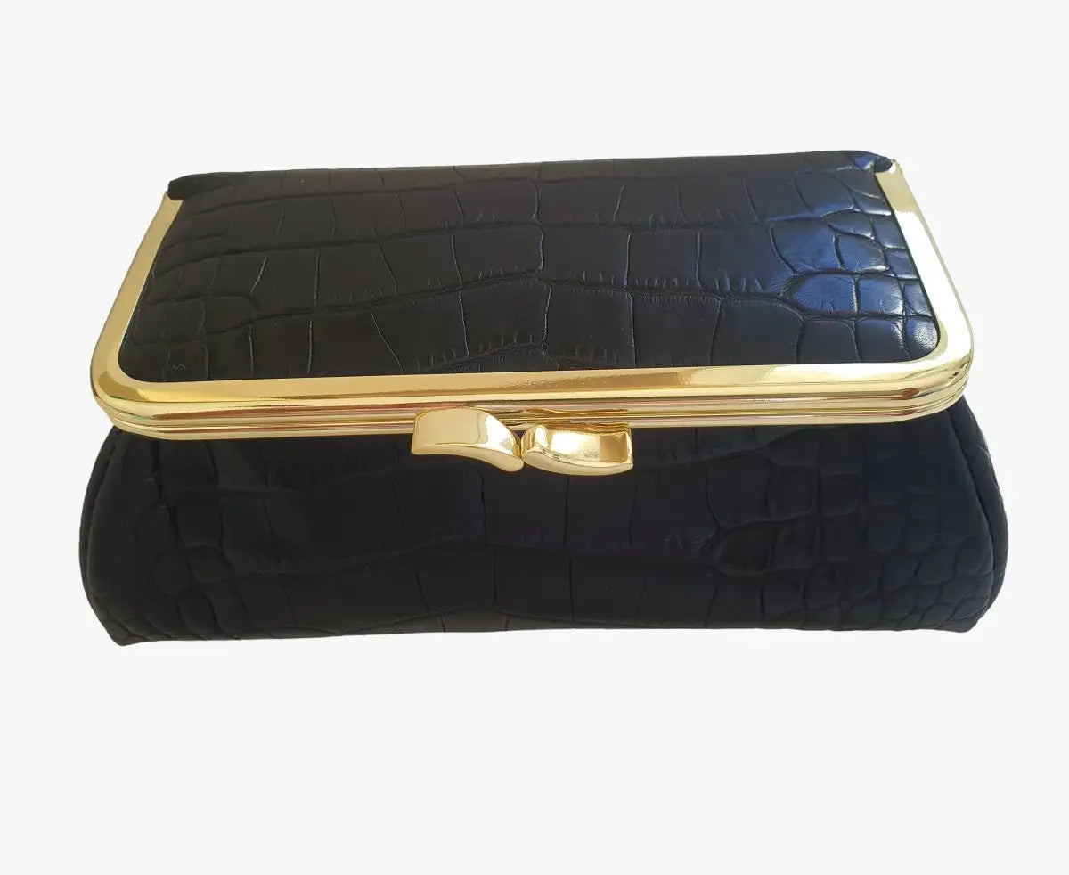 Matte Black Croc Genuine Leather Travel Bag - Marina Korneev