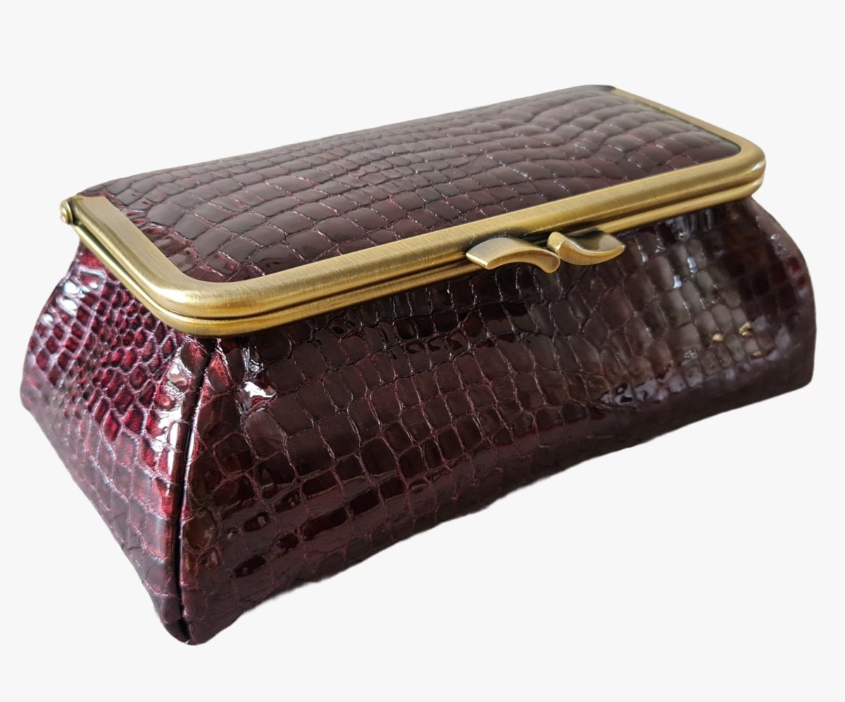 Shiny Burgundy Croc Belly Genuine Leather Travel Bag - Marina Korneev Fine Pearls