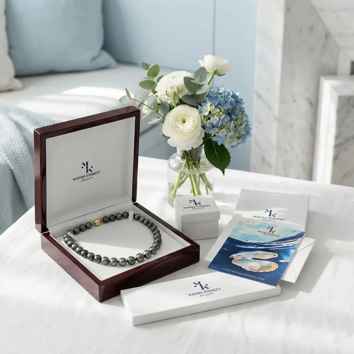 7.5 - 8.5mm Blue Baroque Akoya Pearl Station Necklace Elegant Strands by Marina Korneev