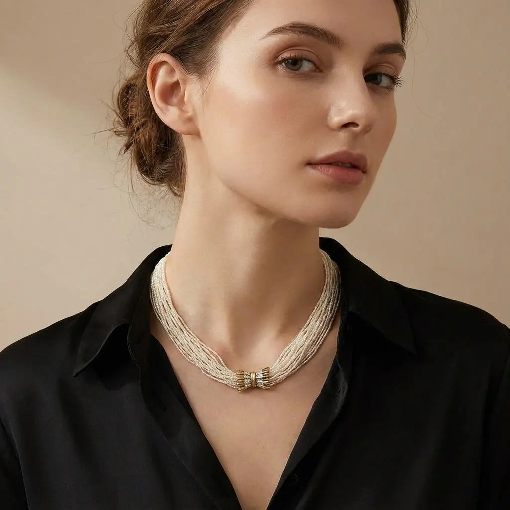 1.0 - 1.5mm AMAZING Akoya Keshi Multistrand Pearl Necklace Elegant Strands by Marina Korneev