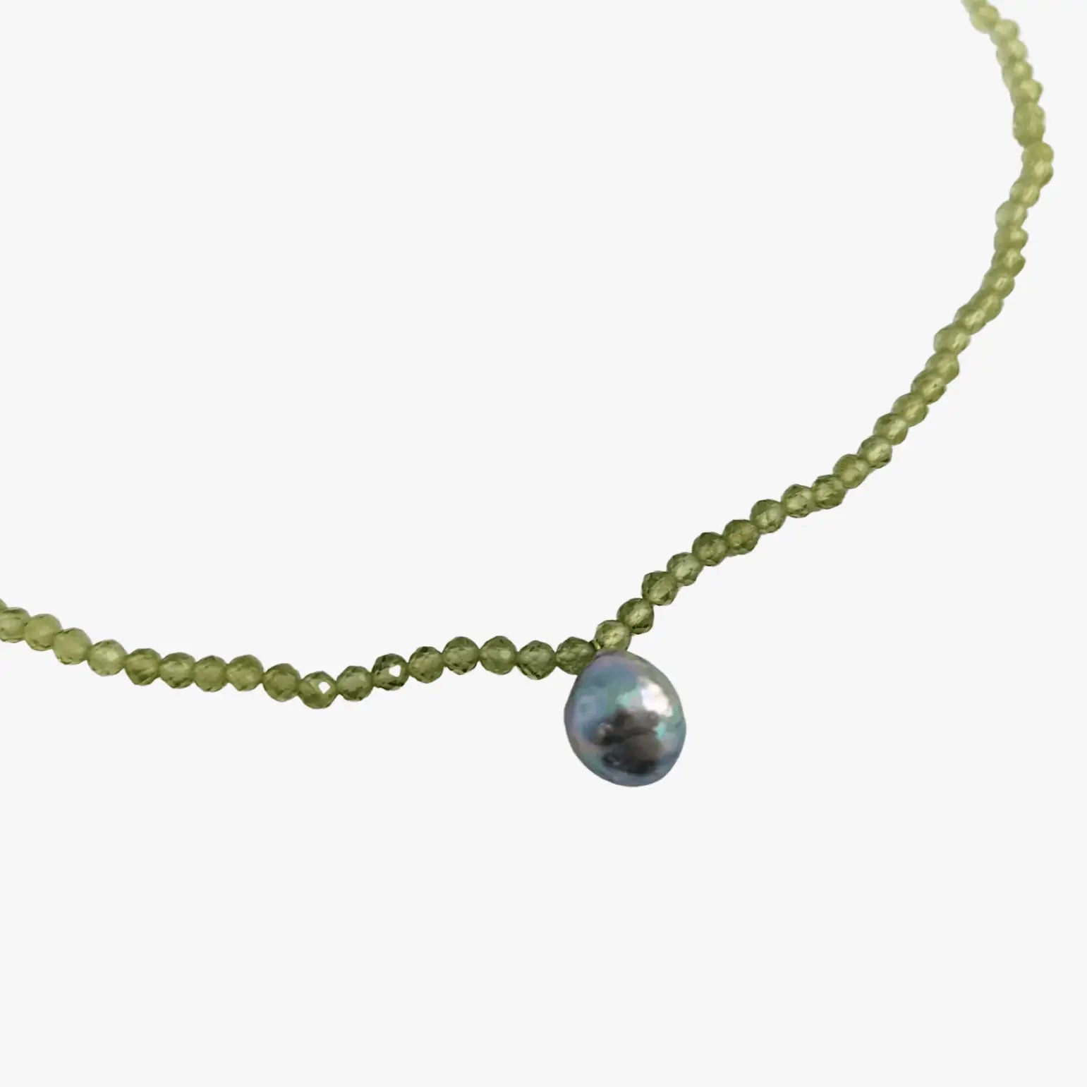 10.0-10.5mm Blue Baroque Akoya Pearl and Peridot Necklace - Marina Korneev Fine Pearls