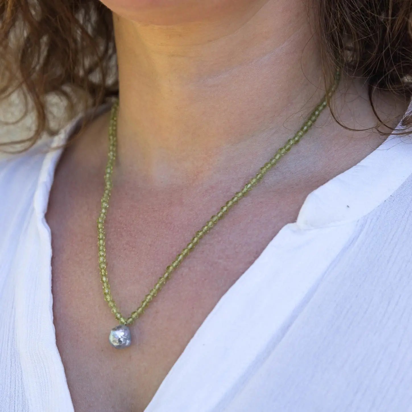 10.0-10.5mm Blue Baroque Akoya Pearl and Peridot Necklace - Marina Korneev Fine Pearls