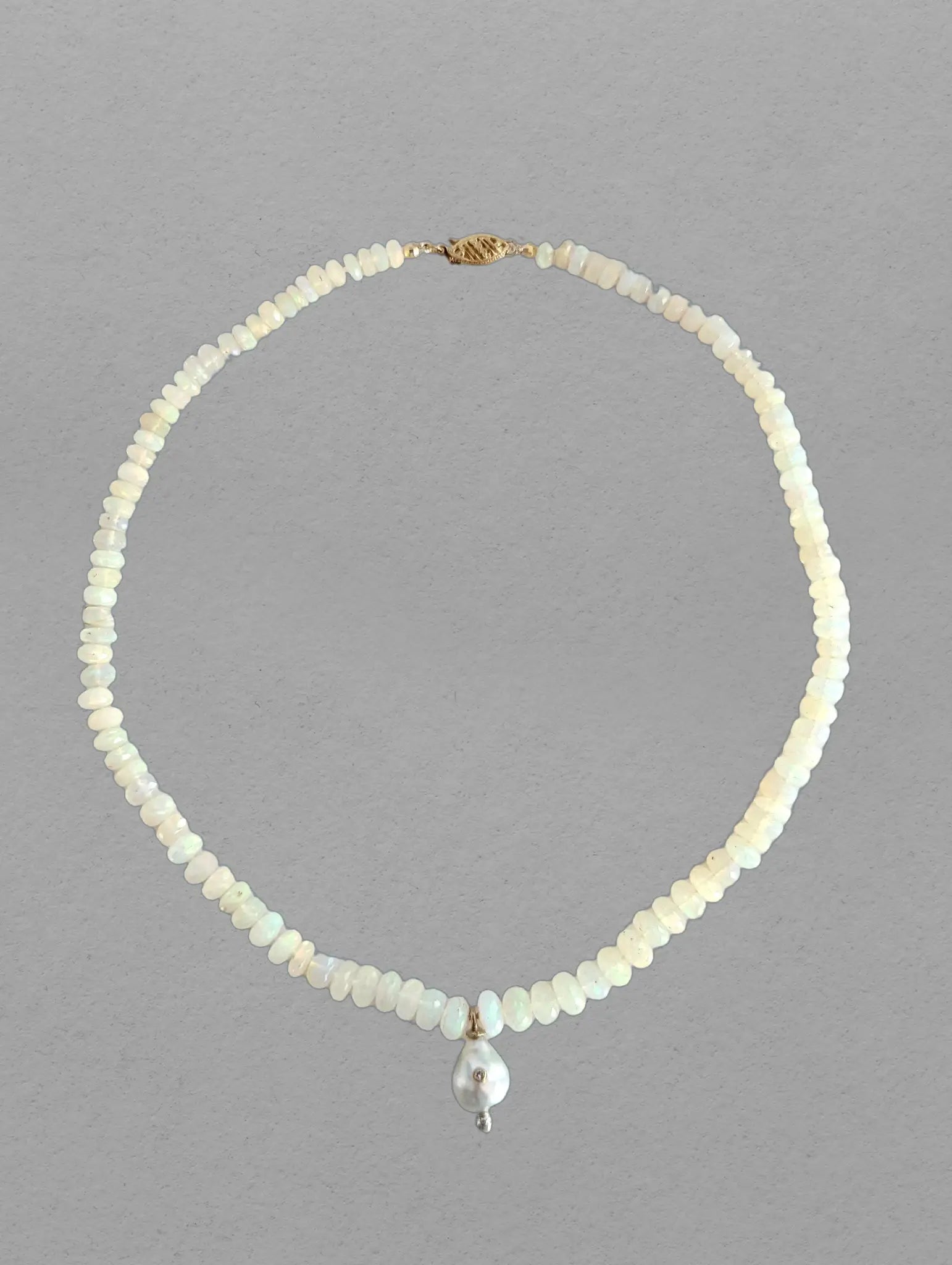 10.0-10.5mm Blue Baroque Akoya Pearl and Rainbow Ethiopian Opal Necklace - Marina Pearls