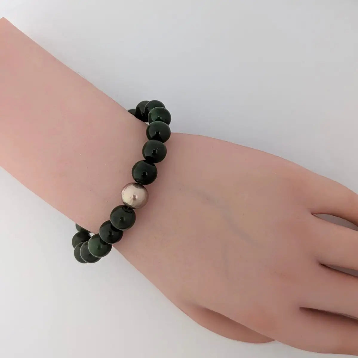 10-11mm Chinese Freshwater Edison Pearl Nephrite Stretch Bracelet - Marina Korneev Fine Pearls