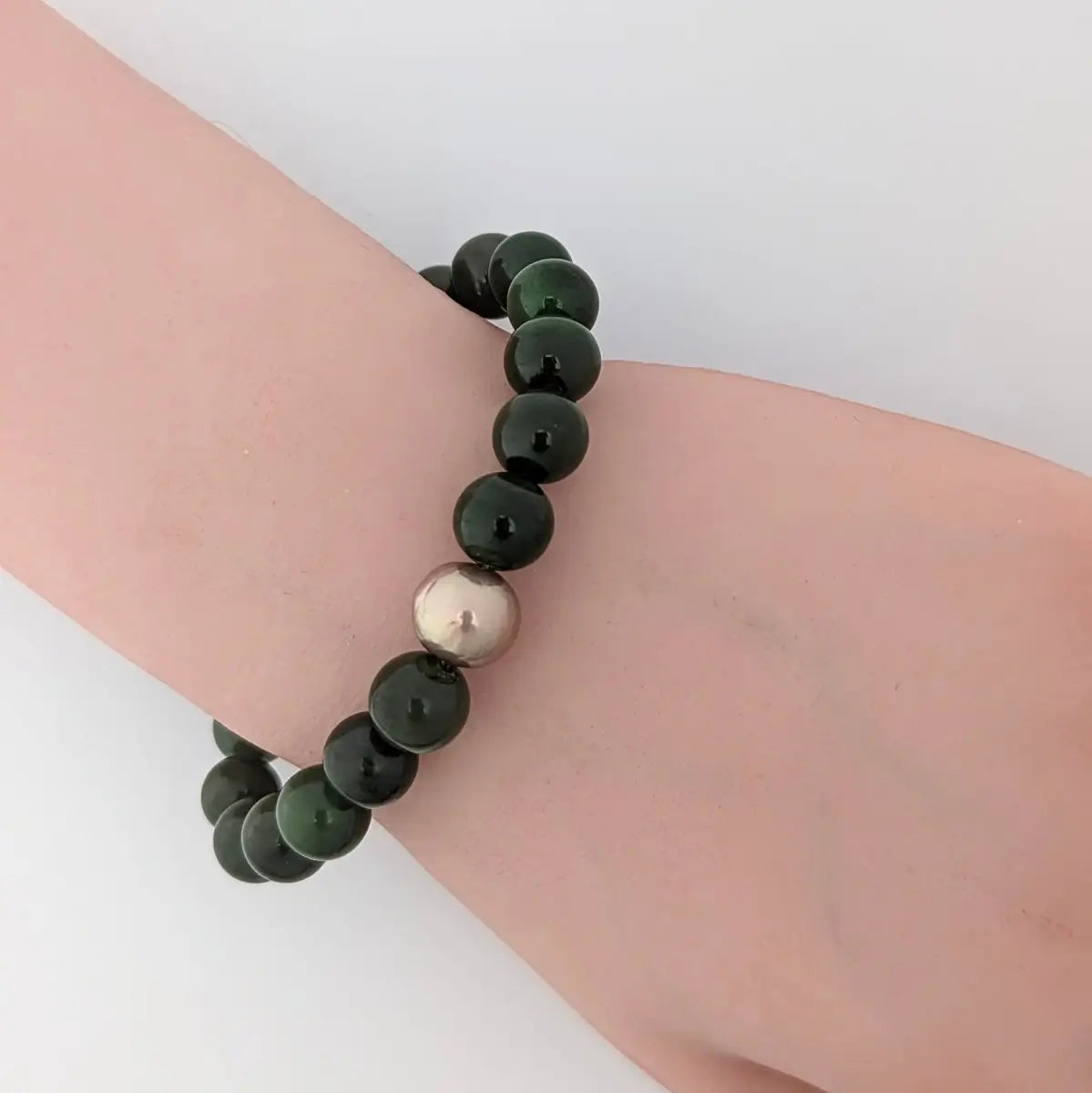 10-11mm Chinese Freshwater Edison Pearl Nephrite Stretch Bracelet - Marina Korneev Fine Pearls