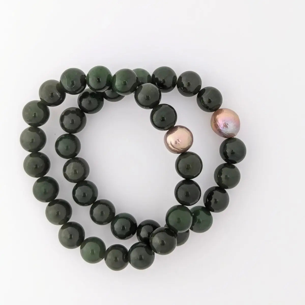 10-11mm Chinese Freshwater Edison Pearl Nephrite Stretch Bracelet - Marina Korneev Fine Pearls