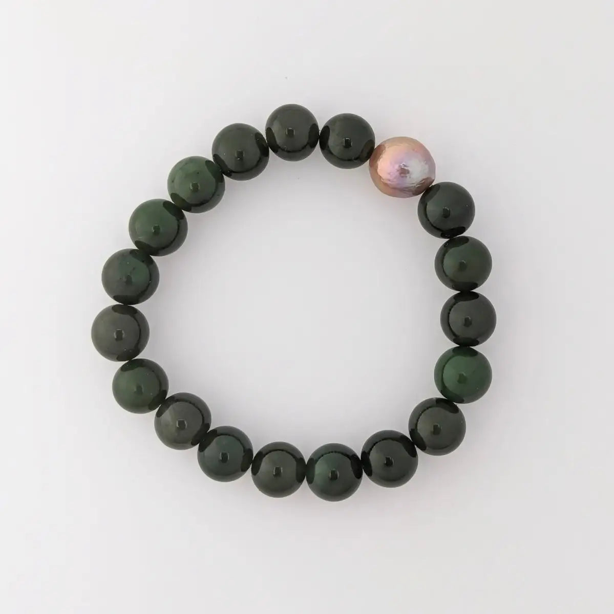 10-11mm Chinese Freshwater Edison Pearl Nephrite Stretch Bracelet - Marina Korneev Fine Pearls