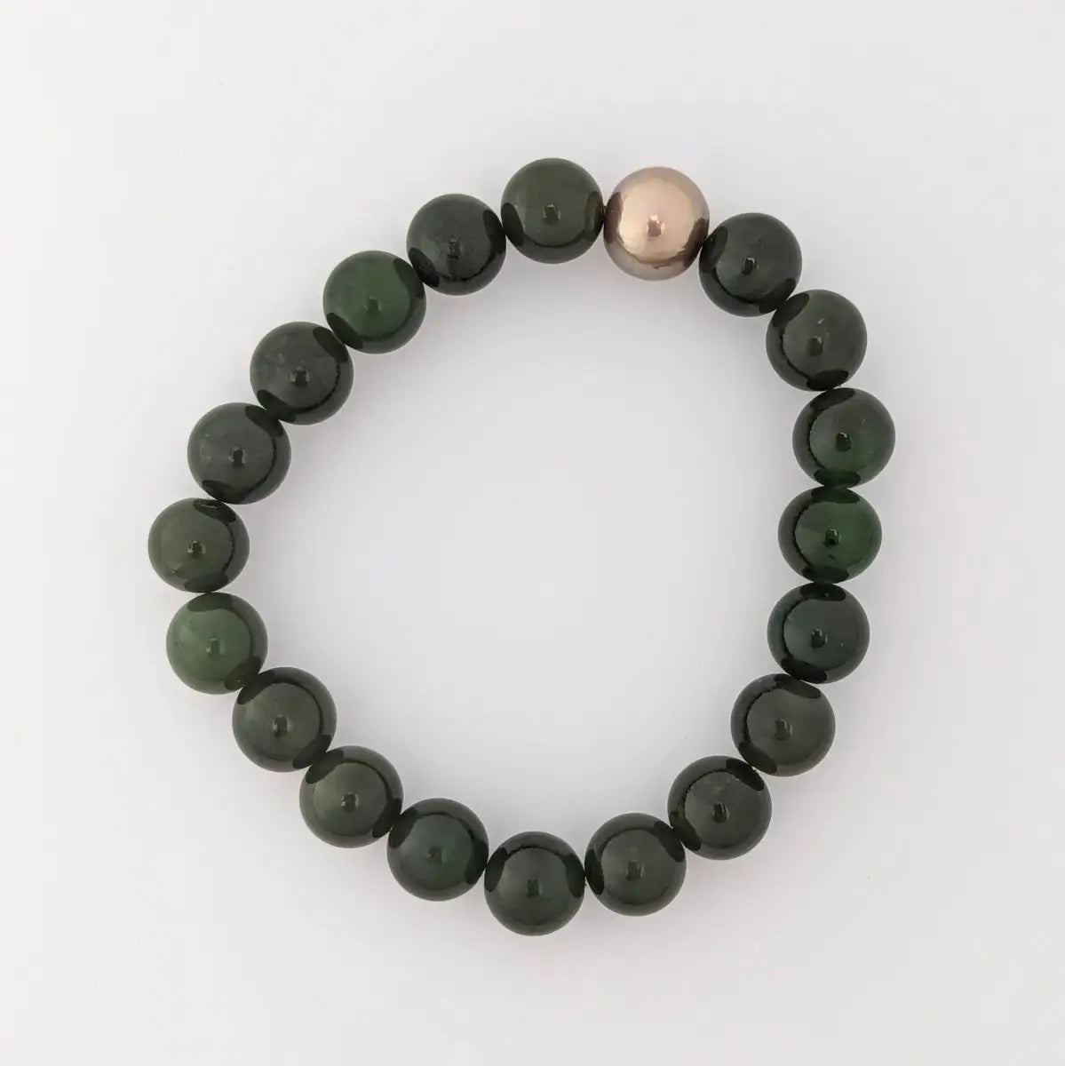 10-11mm Chinese Freshwater Edison Pearl Nephrite Stretch Bracelet - Marina Korneev Fine Pearls