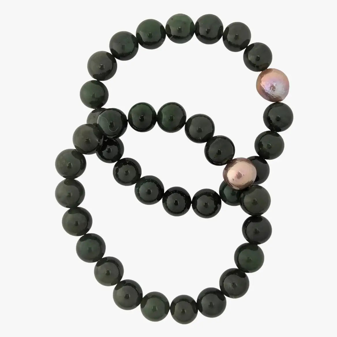 10-11mm Chinese Freshwater Edison Pearl Nephrite Stretch Bracelet - Marina Korneev Fine Pearls