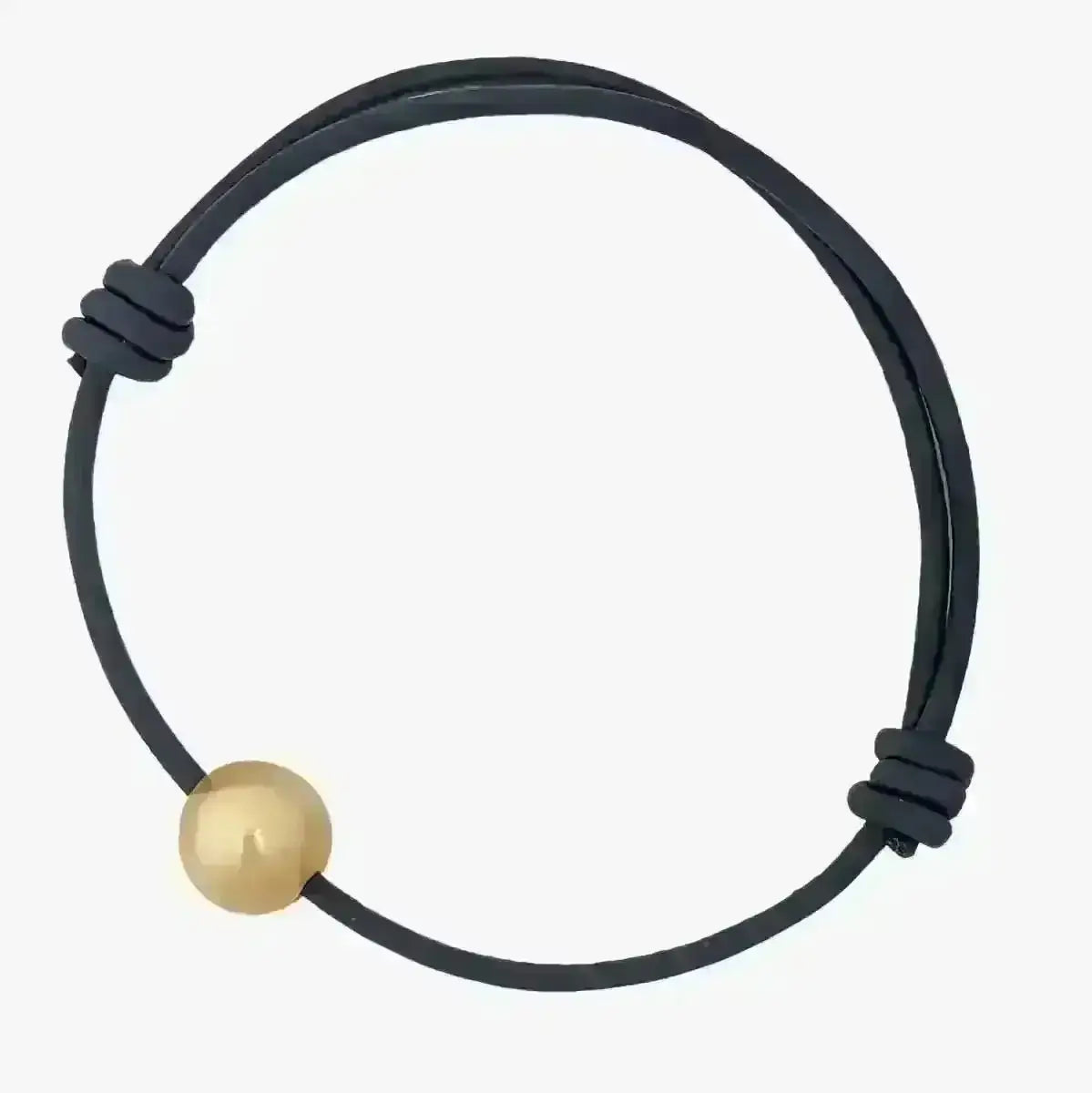 10 - 11mm Golden South Sea Pearl and Leather Cord Adjustable Bracelet - Marina Korneev