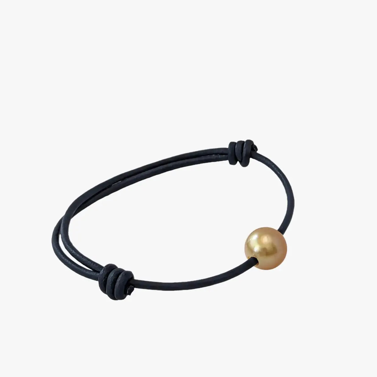 Golden South Sea Pearl and Leather Cord Adjustable Bracelet - Marina Korneev Fine Pearls