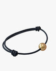 Golden South Sea Pearl and Leather Cord Adjustable Bracelet - Marina Korneev Fine Pearls