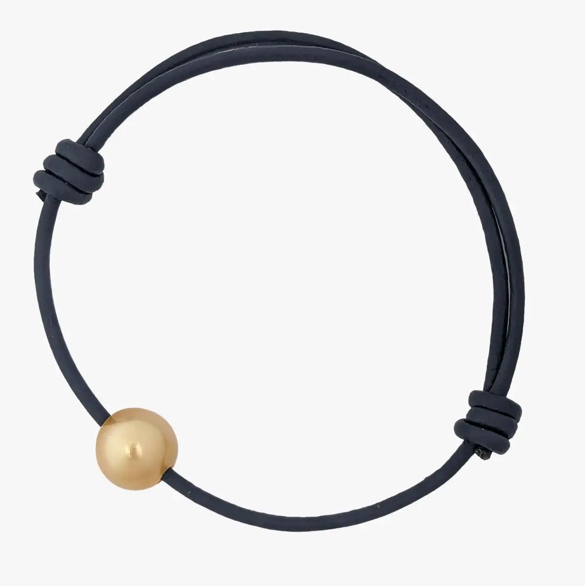 Golden South Sea Pearl and Leather Cord Adjustable Bracelet - Marina Korneev Fine Pearls