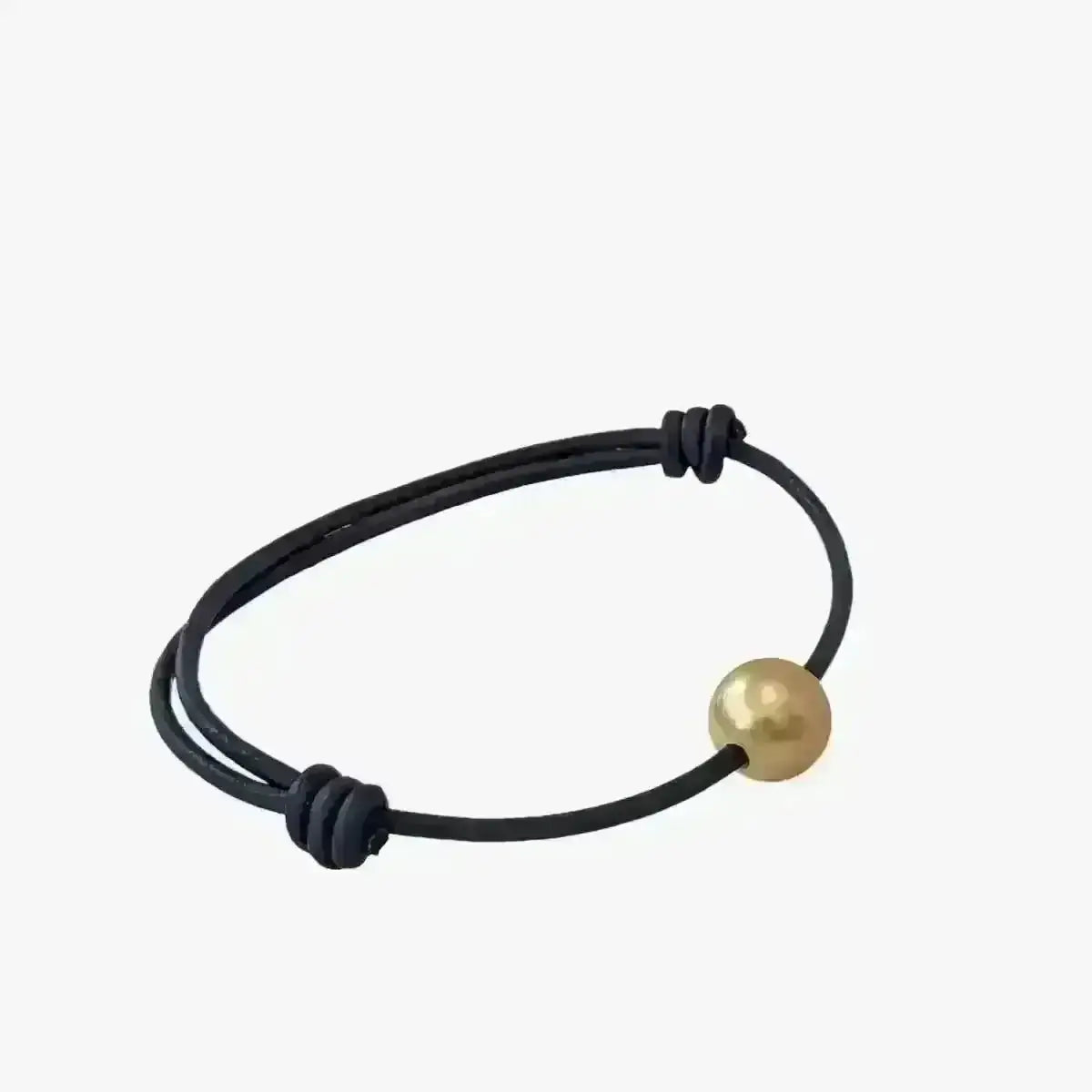 10 - 11mm Golden South Sea Pearl and Leather Cord Adjustable Bracelet - Marina Korneev