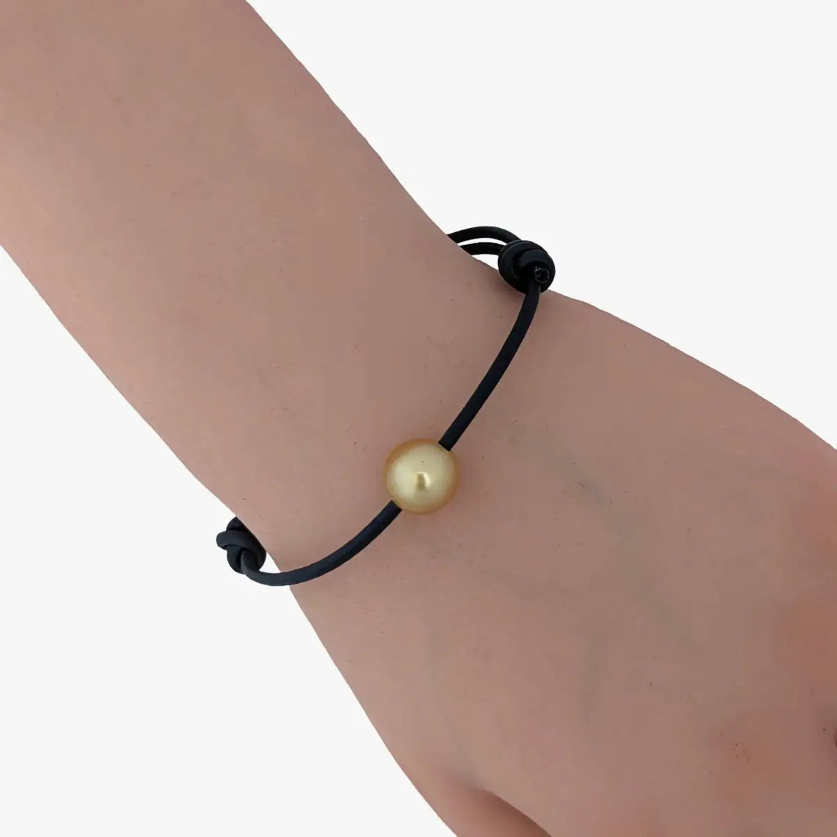 10–11mm Golden South Sea Pearl & Royal Blue Leather Bracelet