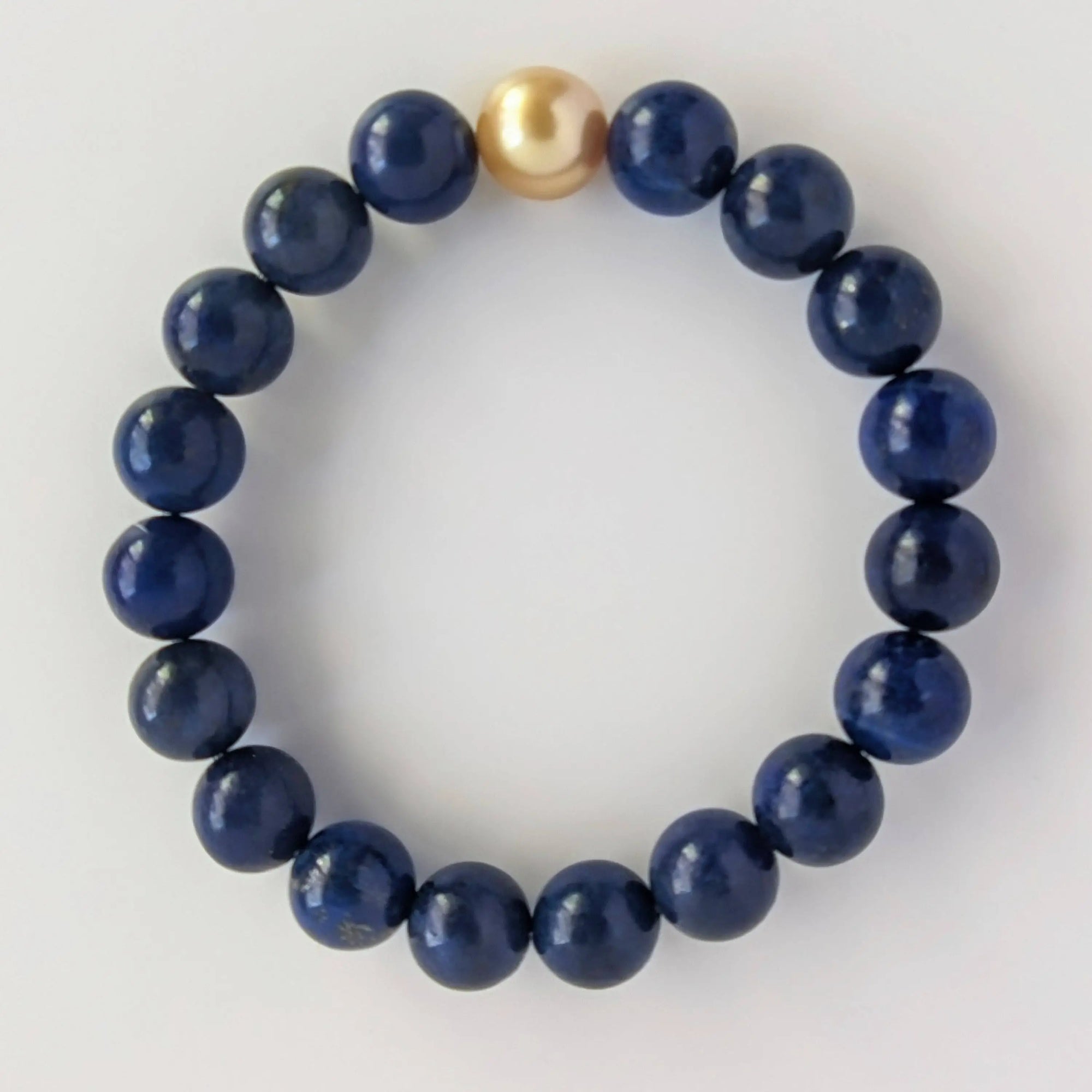 10-11mm Golden South Sea Pearl Lapis Lazuli Stretch Bracelet - Marina Korneev Fine Pearls