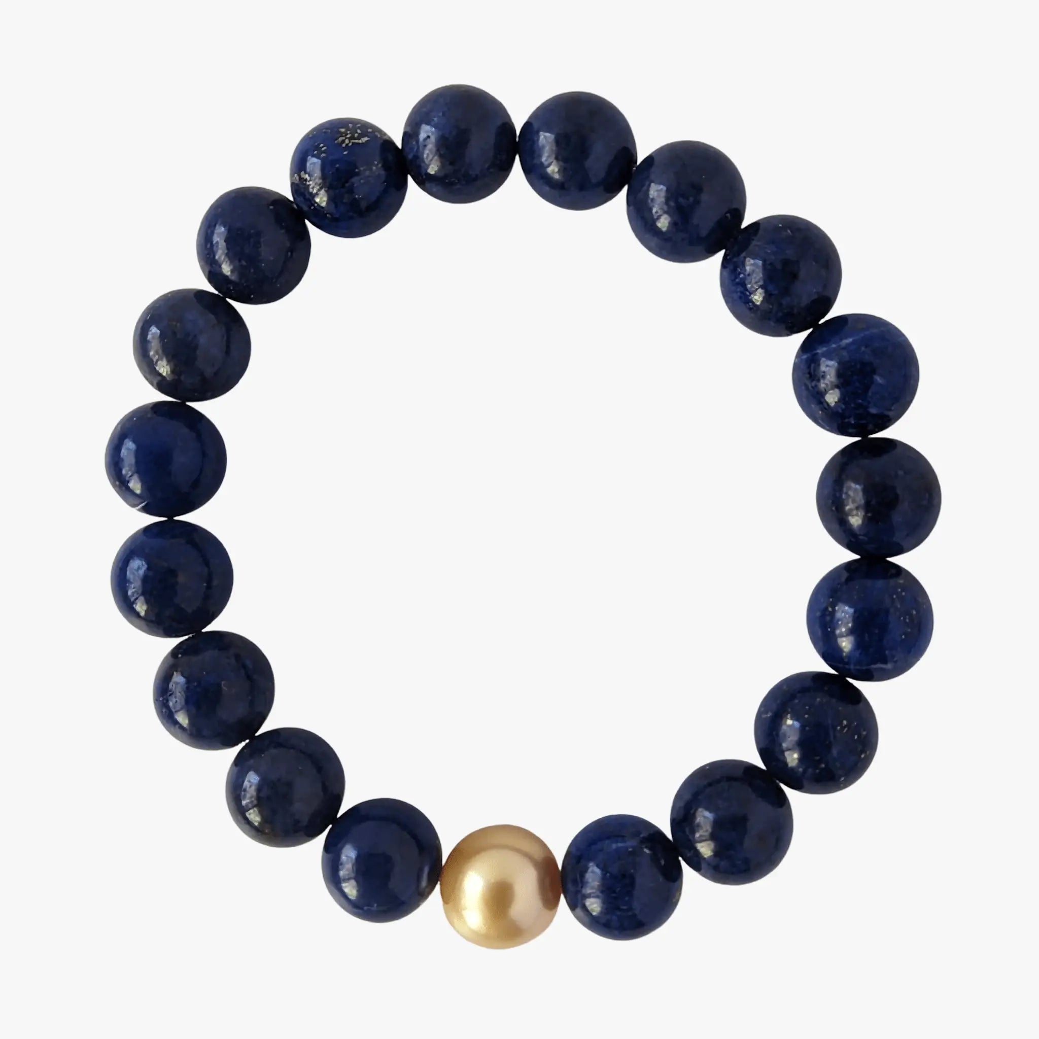 10-11mm Golden South Sea Pearl Lapis Lazuli Stretch Bracelet - Marina Korneev Fine Pearls