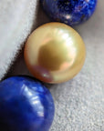10-11mm Golden South Sea Pearl Lapis Lazuli Stretch Bracelet