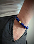 10-11mm Golden South Sea Pearl Lapis Lazuli Stretch Bracelet - Marina Korneev Fine Pearls